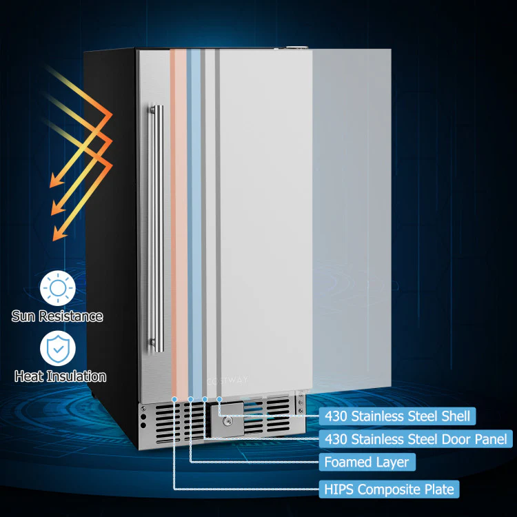 Compact Refrigerator With Adjustable Thermostat and Stainless Steel Door-Silver - Kaedas