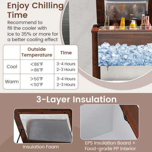 Wooden Patio Cooler With 3 Handles and Bottle Opener-Brown - Kaedas