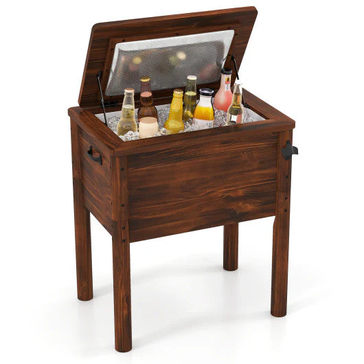 Wooden Patio Cooler With 3 Handles and Bottle Opener-Brown - Kaedas