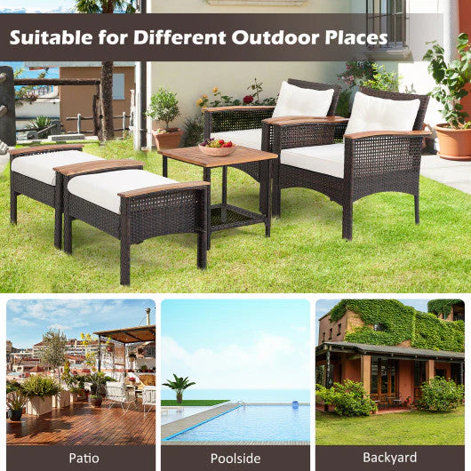 5 Pieces Patio Rattan Furniture Set With Acacia Wood Table - Kaedas