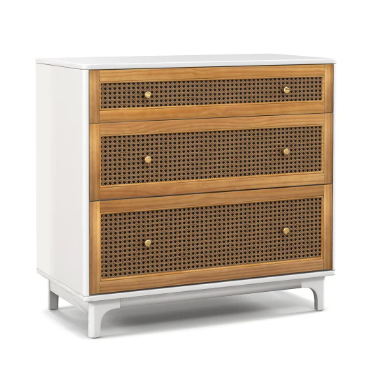 3-Drawer Rattan Dresser Chest With Anti-Toppling Device-Brown - Kaedas