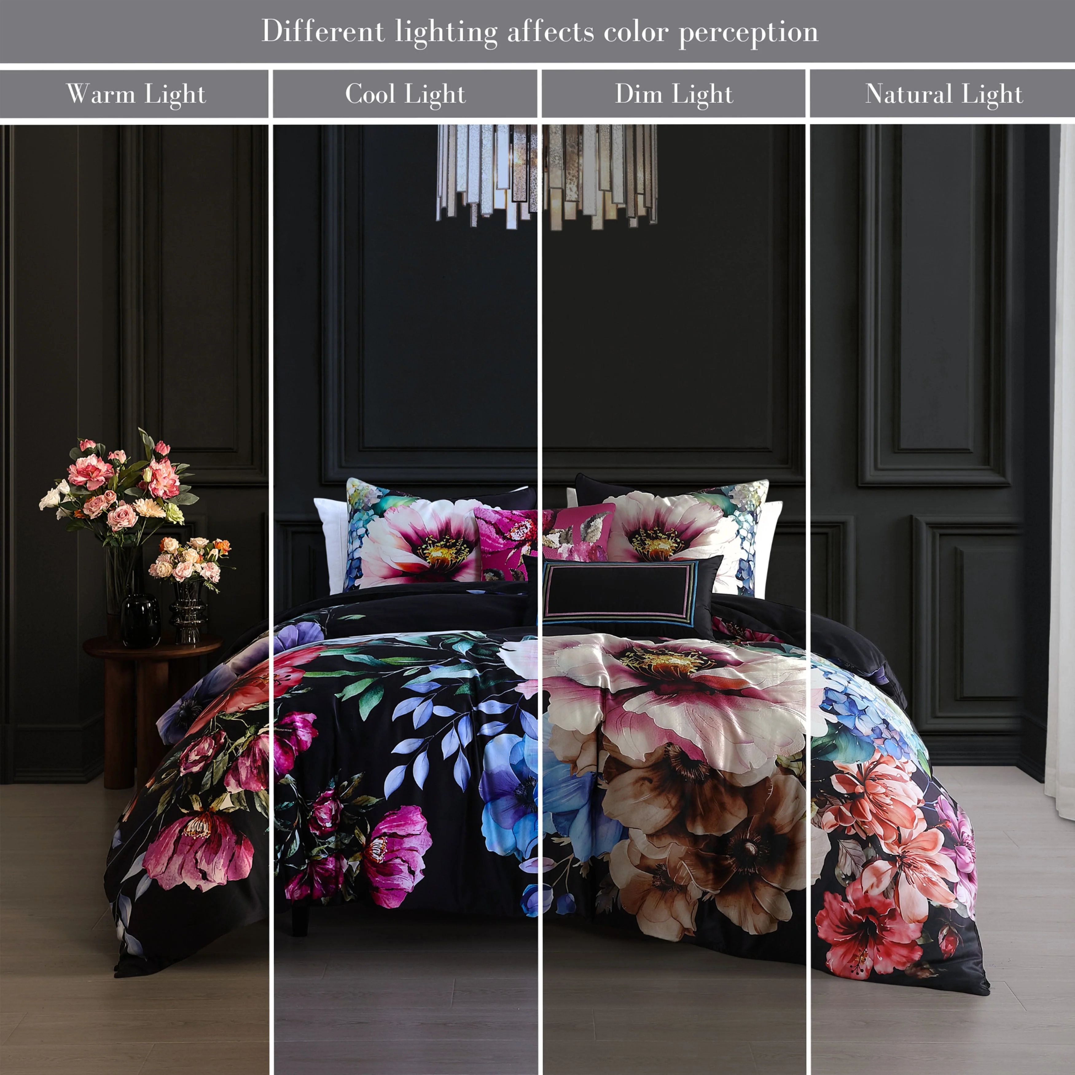 Bebejan Black Night Poppies 5 Piece Reversible Comforter Set - Kaedas