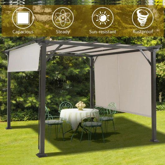 10 X 10 Feet Metal Frame Patio Furniture Shelter-Beige - Kaedas
