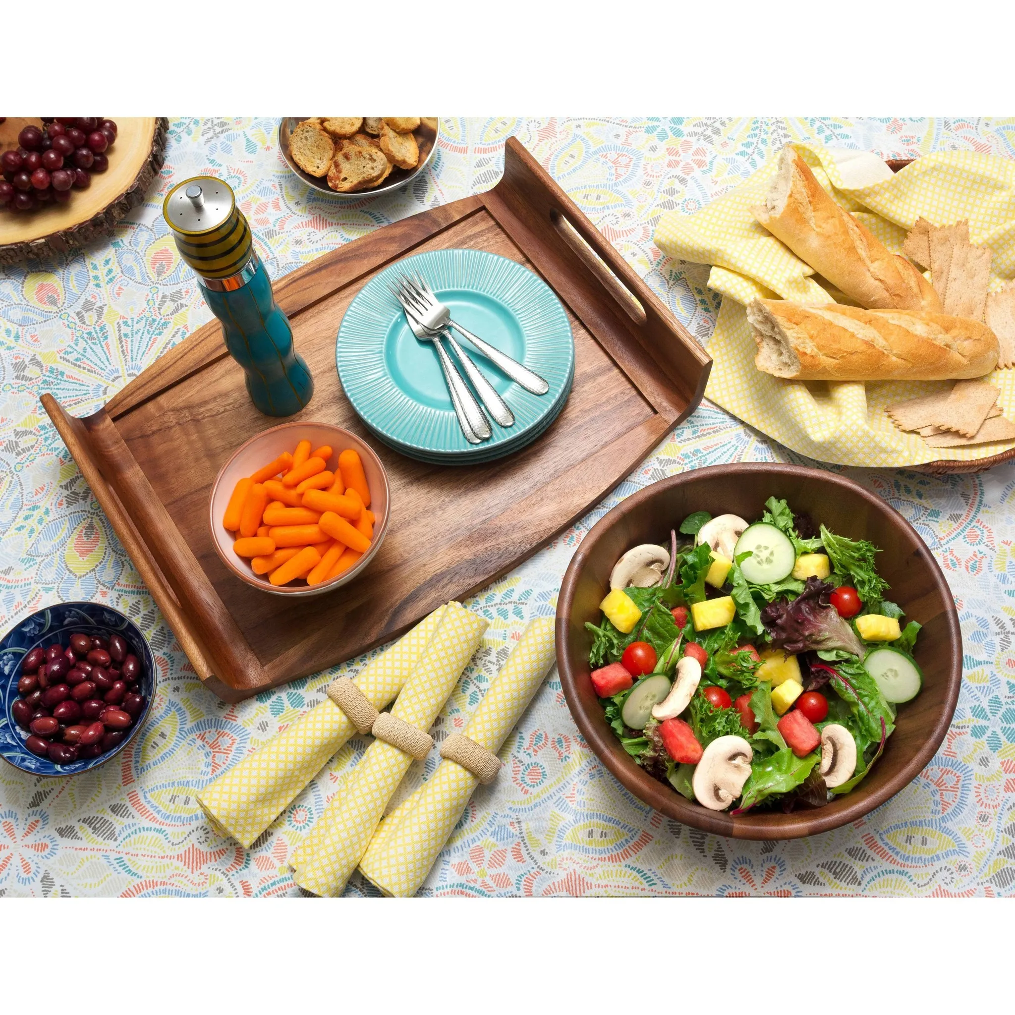 Large Acacia Wave Bowl with Salad Servers - Kaedas