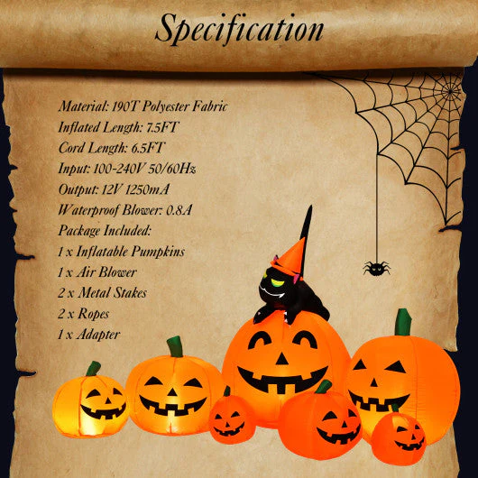 Halloween 7.5 Feet Inflatable Pumpkin Combo With Witch Black Cat - Kaedas