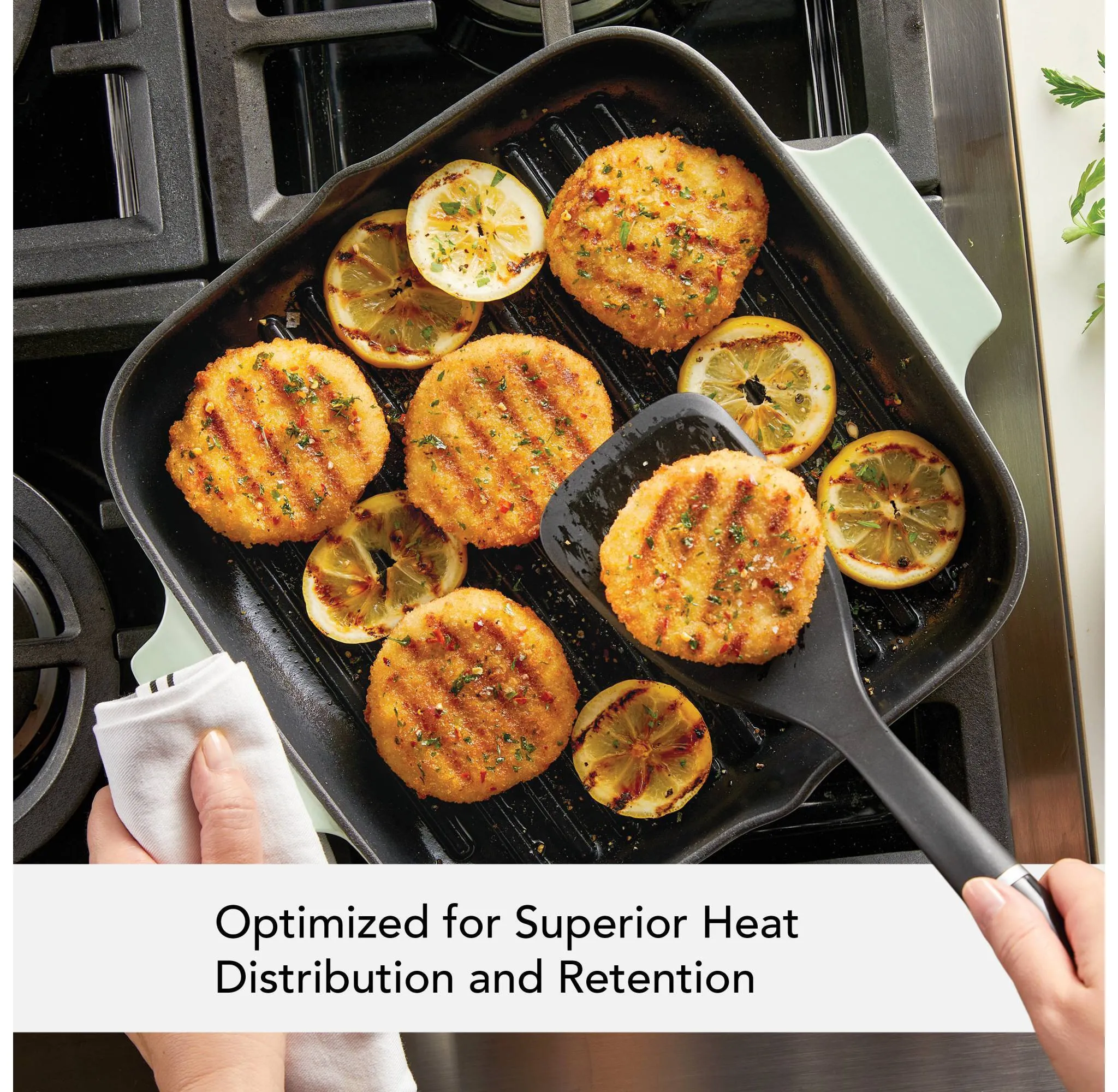 Enameled Cast Iron Square Grill and Roasting Pan, 11-Inch - Pistachio - Kaedas