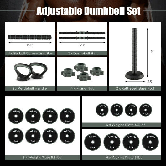 4 in 1 Adjustable Weight Dumbbell Set-Black - Kaedas