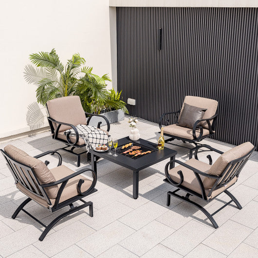 5 Pieces Patio Rocking Chairs and 4-in-1 Fire Pit Table With Fire Poker - Kaedas