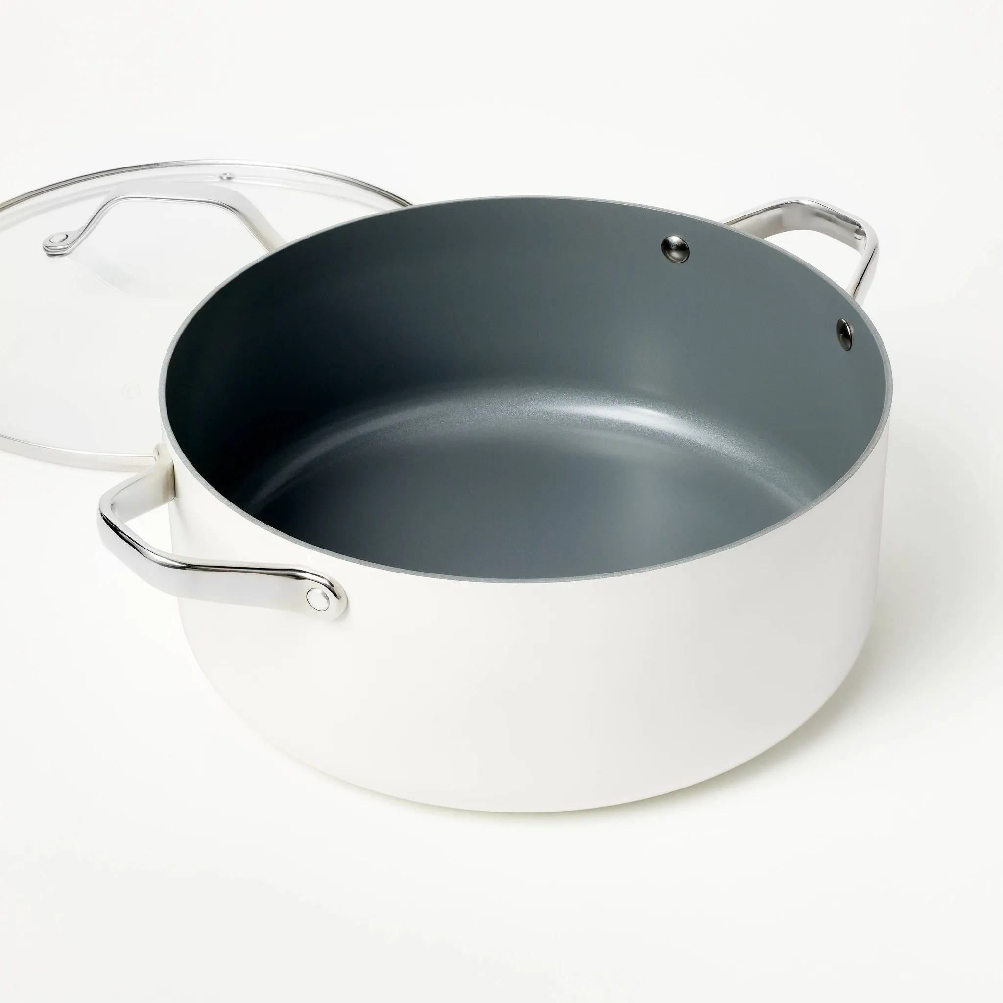 8qt Nonstick Ceramic Coated Aluminum Wide Stock Pot Cream (See Description) - Kaedas