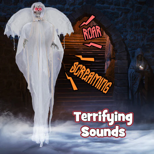 8.3 Ft Halloween Standing Haunted Angel With Lighted Eyes and Automatic Wing Movement - Kaedas