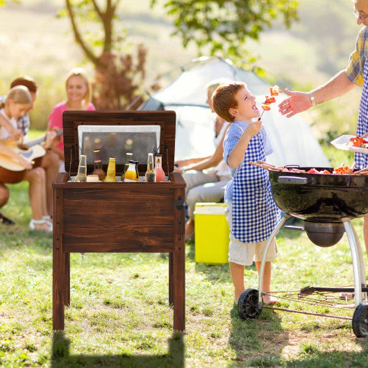 Wooden Patio Cooler With 3 Handles and Bottle Opener-Brown - Kaedas