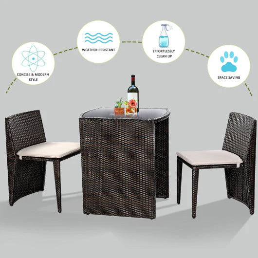 3 Pieces Cushioned Wicker Patio Bistro Set With No Assembly Needed - Kaedas