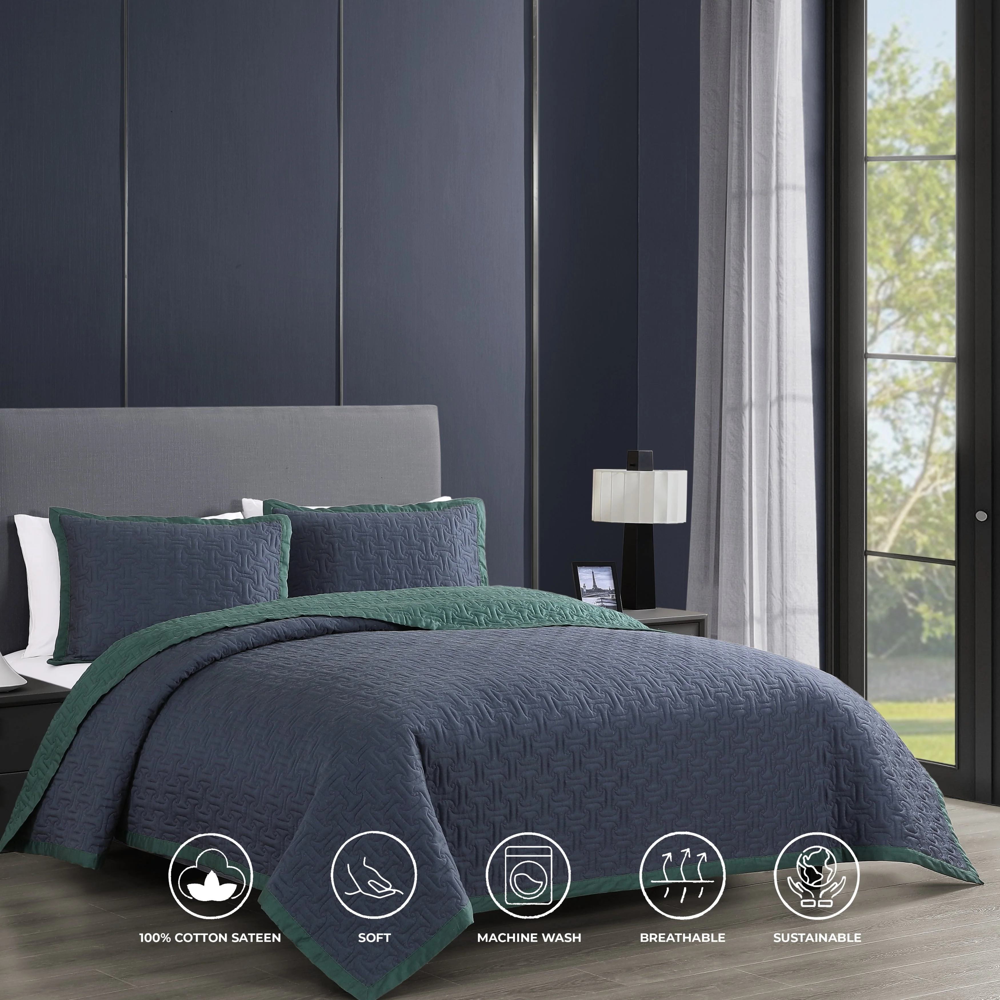 Bebejan 3 Piece Textured Quilted Coverlet Set - Kaedas