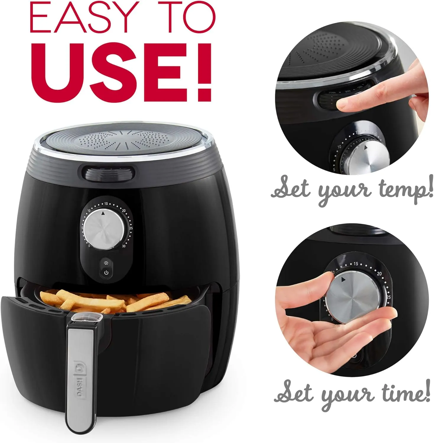 3qt Deluxe Air Fryer - Black - Kaedas