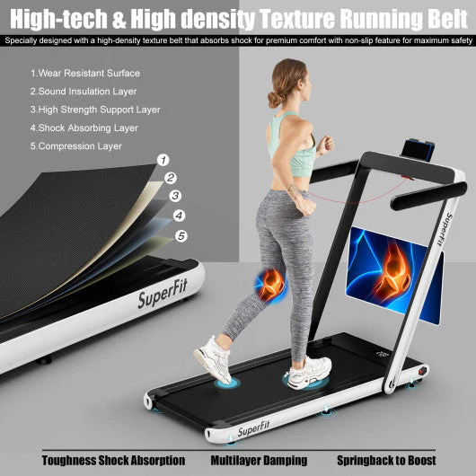2.25HP 2 in 1 Folding Treadmill With APP Speaker Remote Control-White - Kaedas
