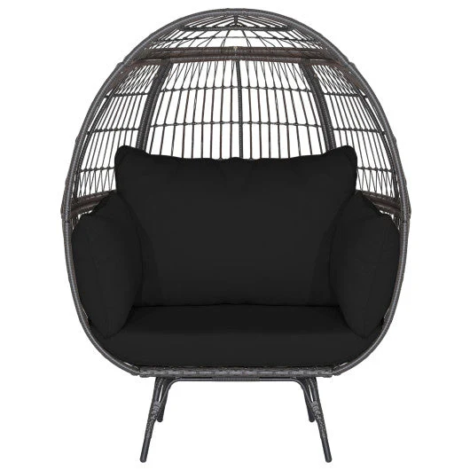 Oversized Indoor Wicker Egg Chair With Sturdy Metal Frame for Patio-Black - Kaedas