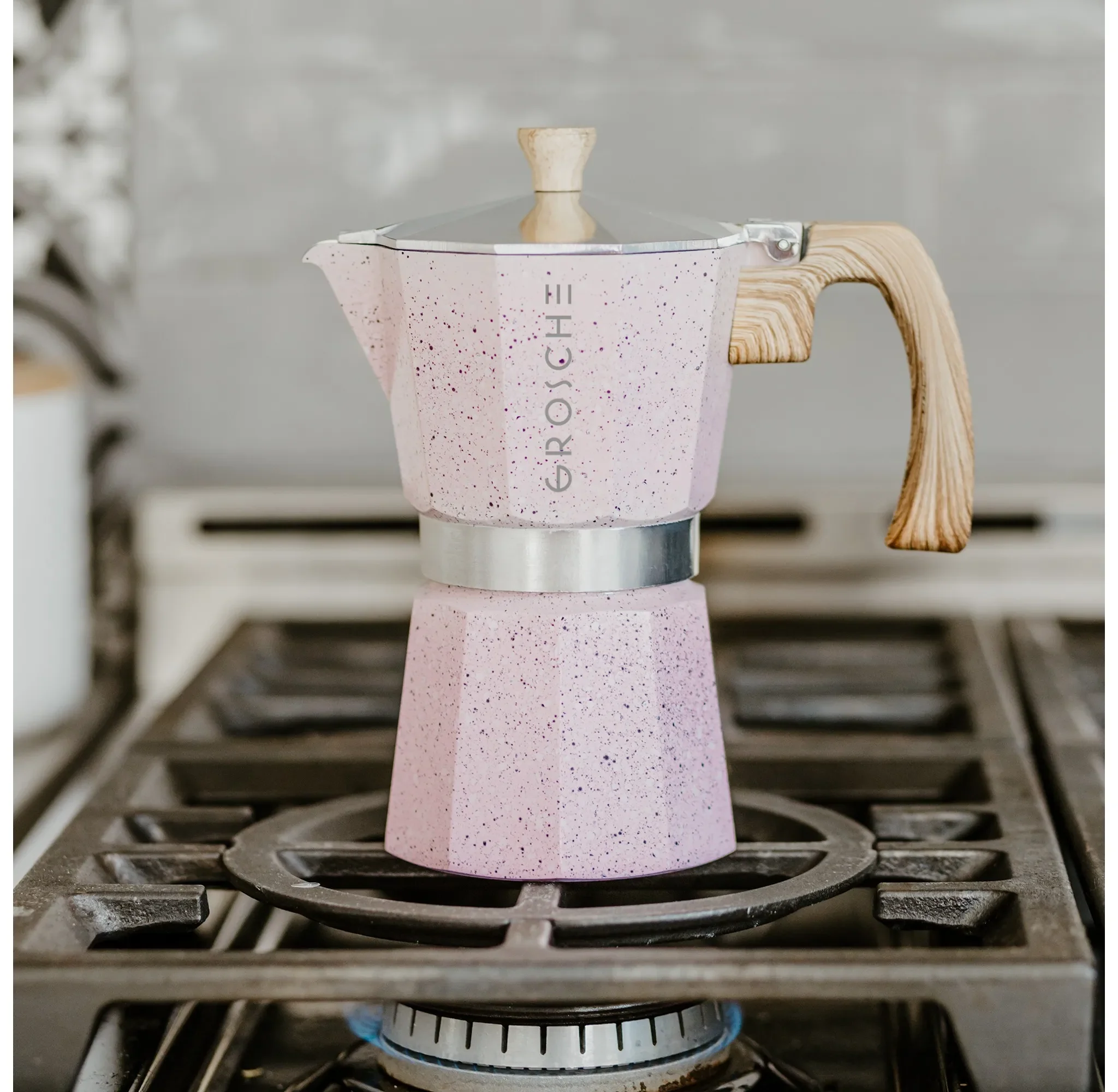 Milano Stone Stovetop Espresso Maker, 12 Cup, Blush Pink - Kaedas