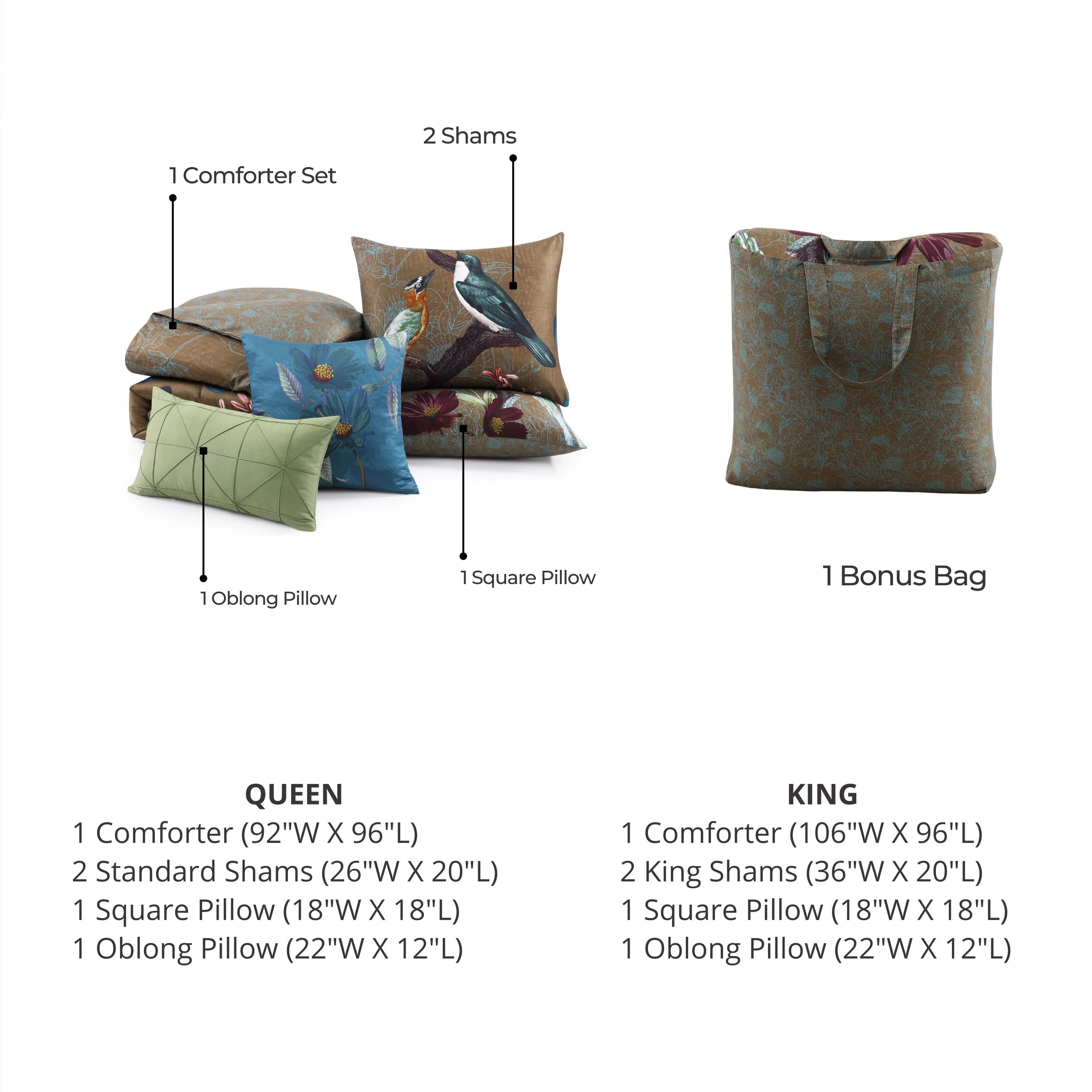 Bebejan Birds on Chocolate Brown 5 Piece Reversible Comforter Set - Kaedas