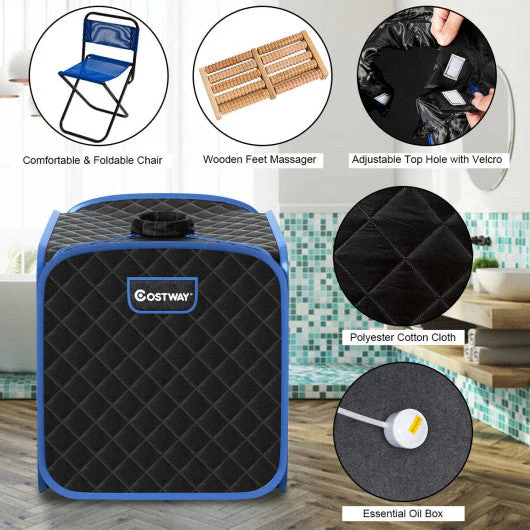 2L Portable Folding Steam Sauna Spa-Black - Kaedas