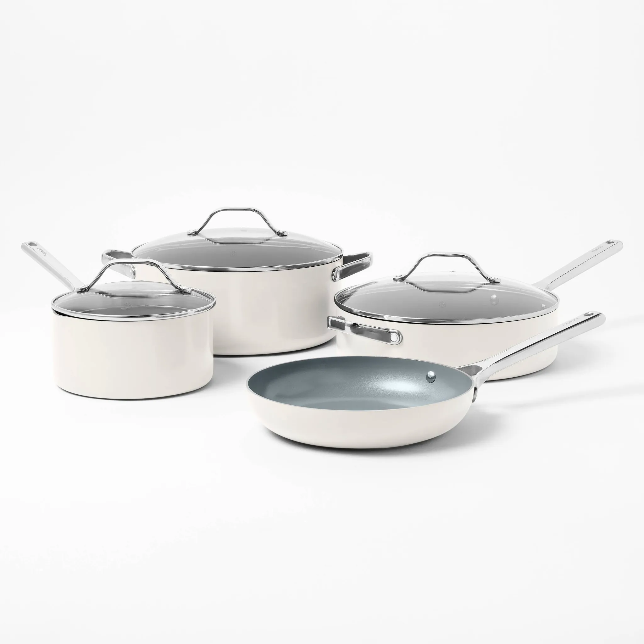 7pc Nonstick Ceramic Coated Aluminum Cookware Set Cream - Kaedas