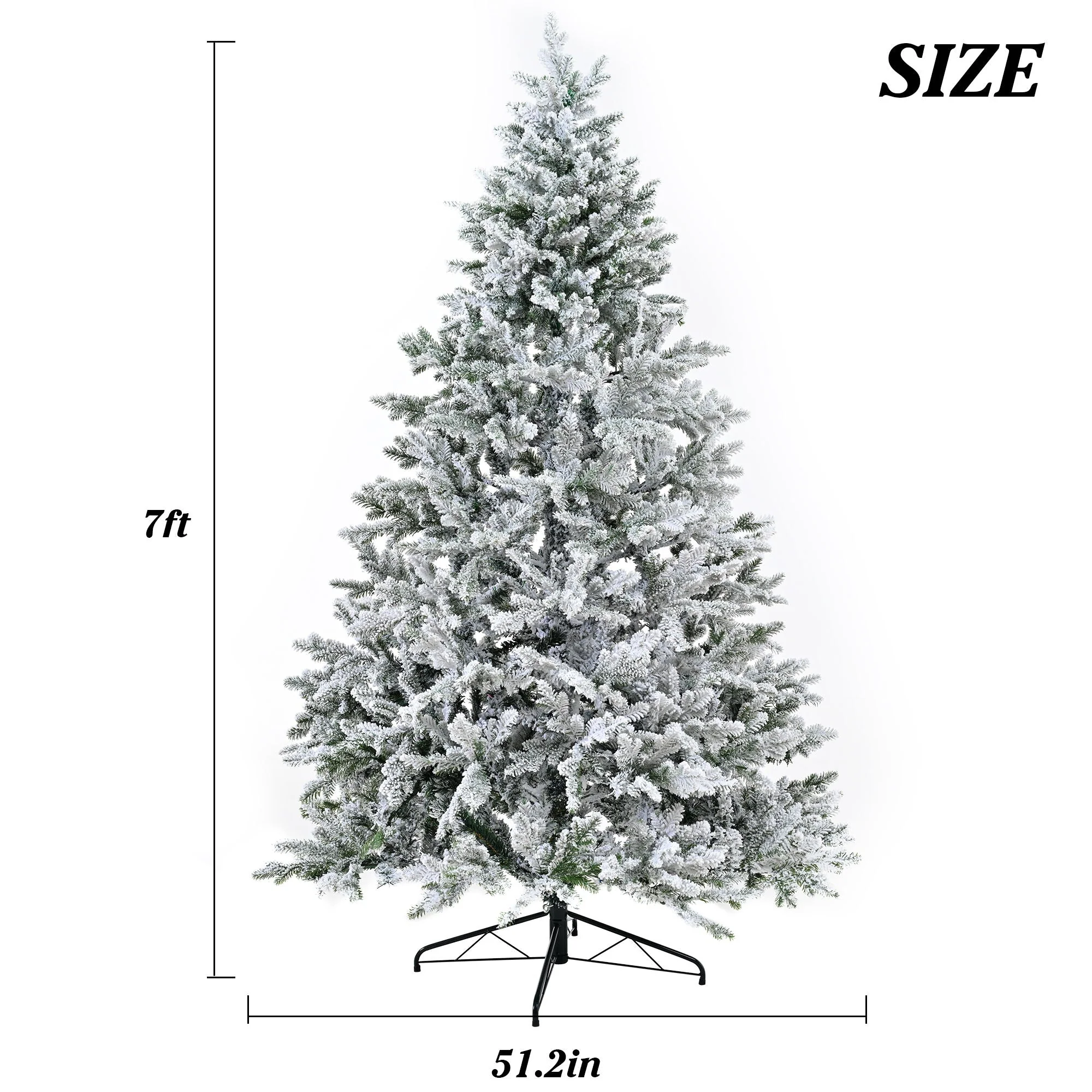 7Ft Snow Flocked Hinged Artificial Christmas Tree With Fluffy Branches and Snow Tips - White - Kaedas