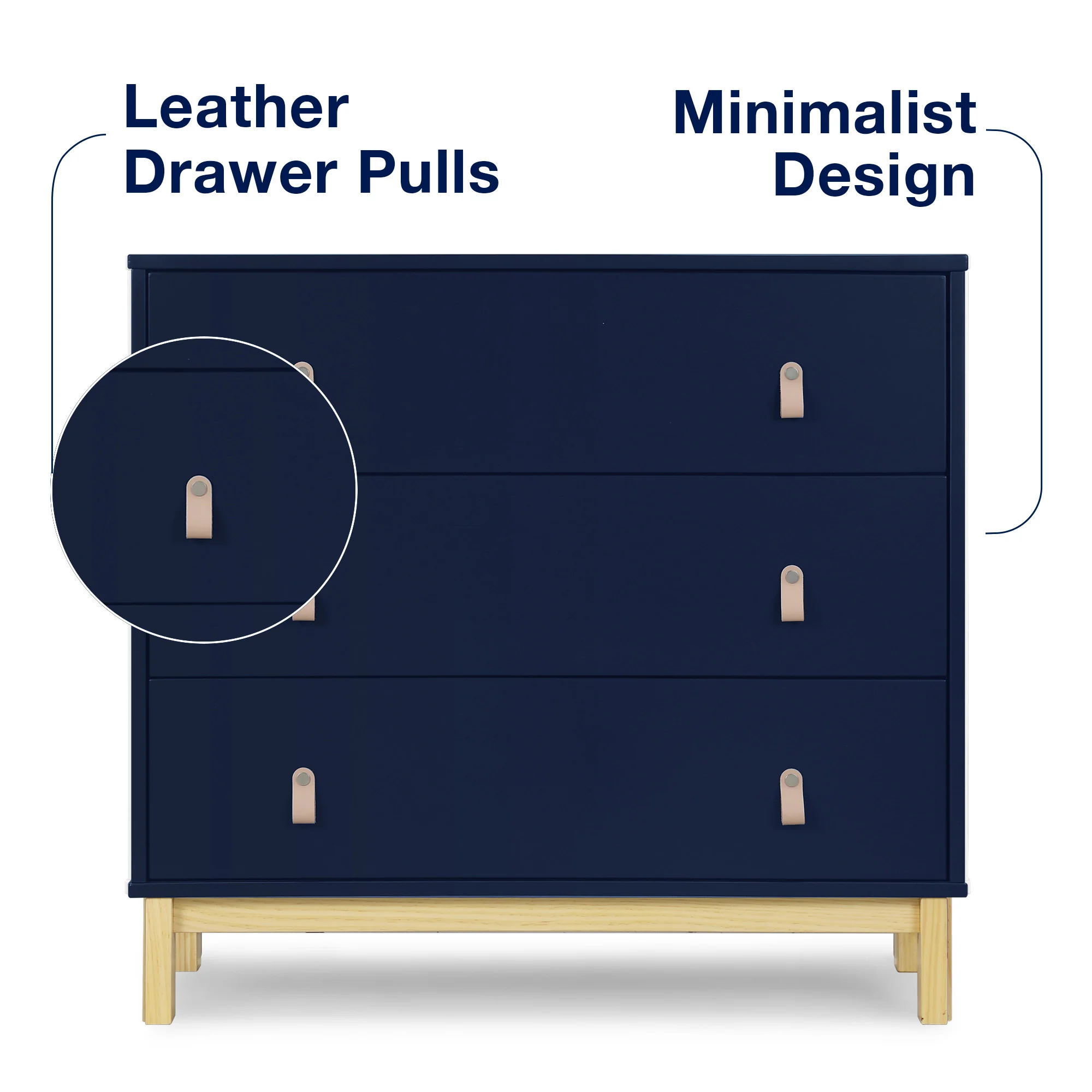 BabyGap Legacy 3 Drawer Dresser With Leather Pulls - Navy with Natural - Kaedas