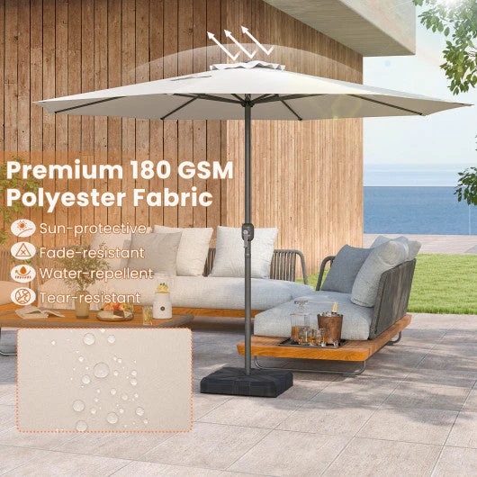 12 Feet Patio Umbrella With Crank Handle and 8 Sturdy Ribs-Beige - Kaedas