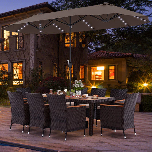 11 Pieces Patio Dining Set With 15 Feet Double-Sided Patio Umbrella and Base-Coffee - Kaedas