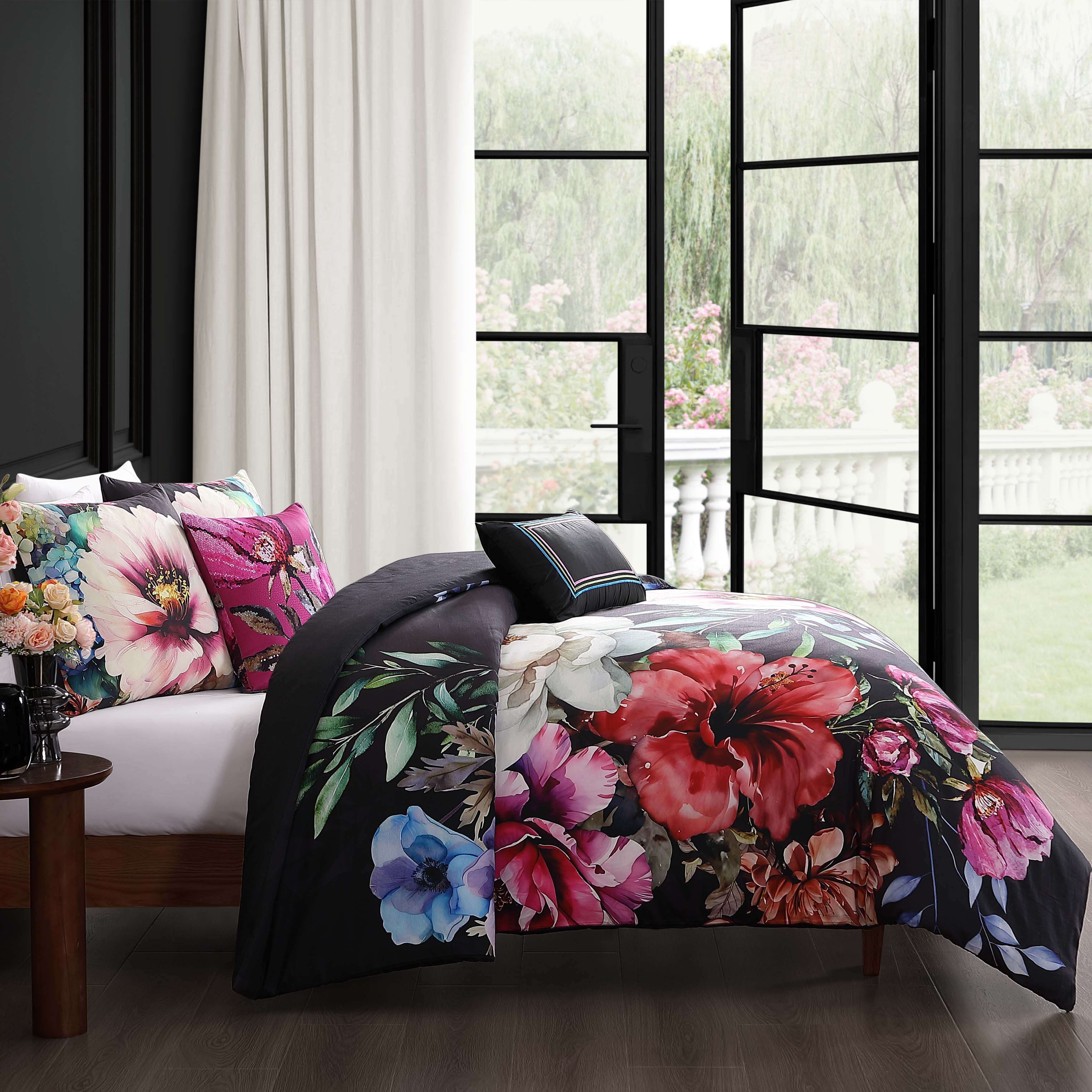 Bebejan Black Night Poppies 5 Piece Reversible Comforter Set - Kaedas