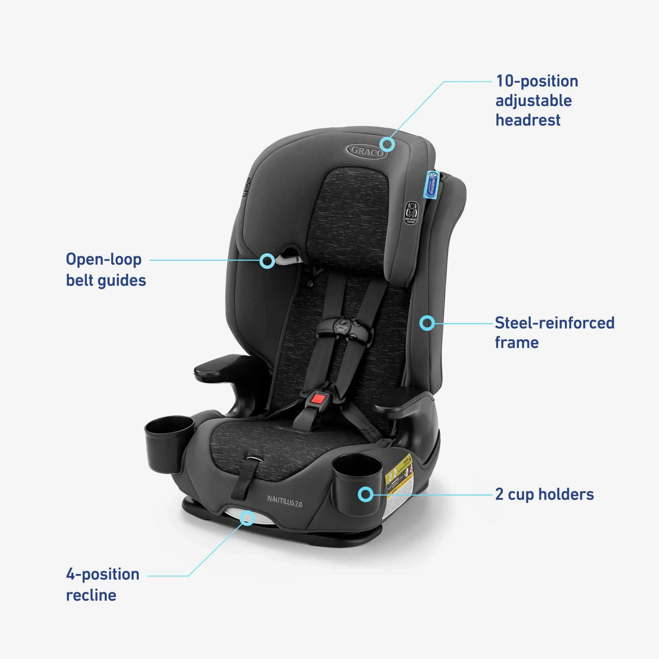 Graco Nautilus 2.0 3-in-1 Harness Booster Car Seat - Crane - Kaedas