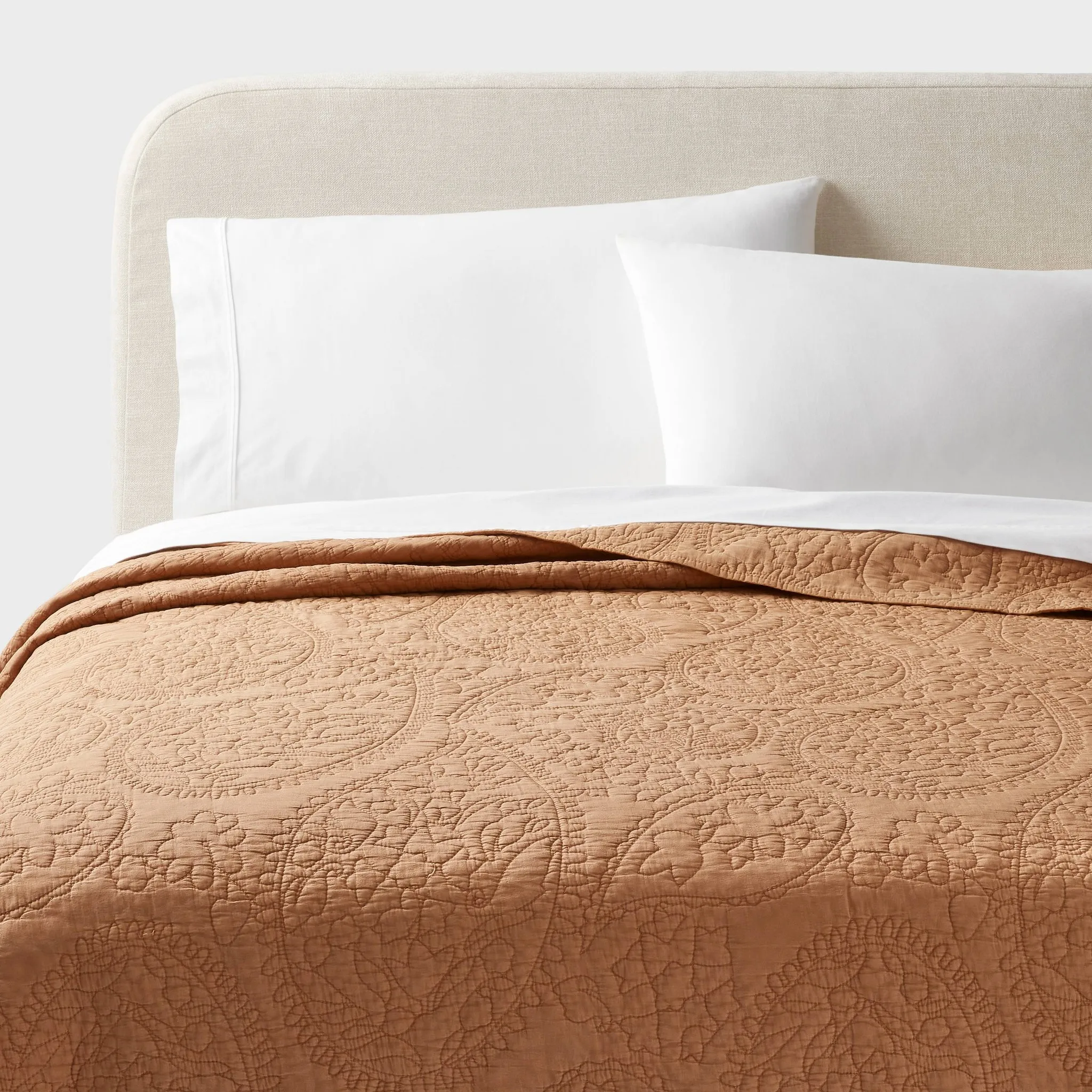 Washed Paisley Stitch Quilt Full/Queen - Camel - Kaedas