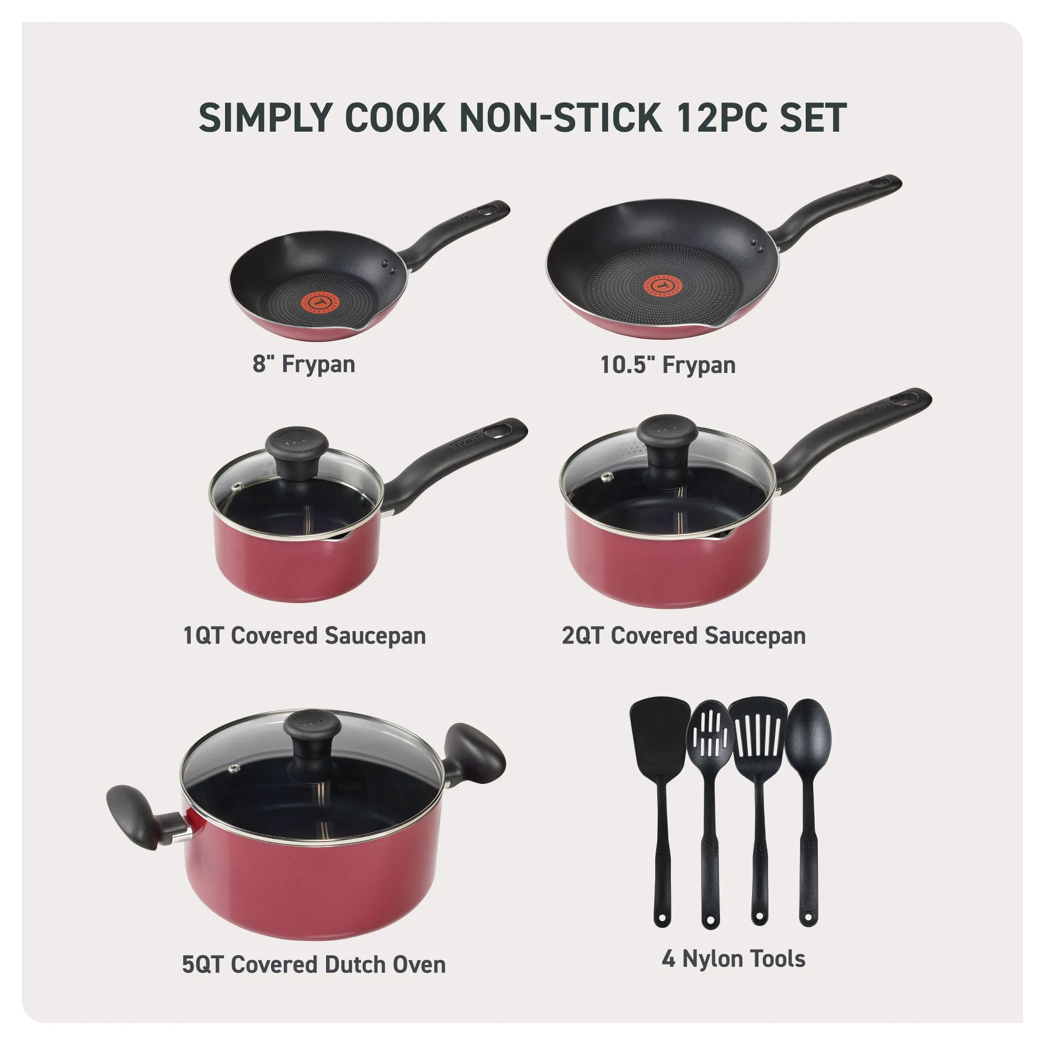 12pc Simply Cook Nonstick Cookware Set Red - Kaedas