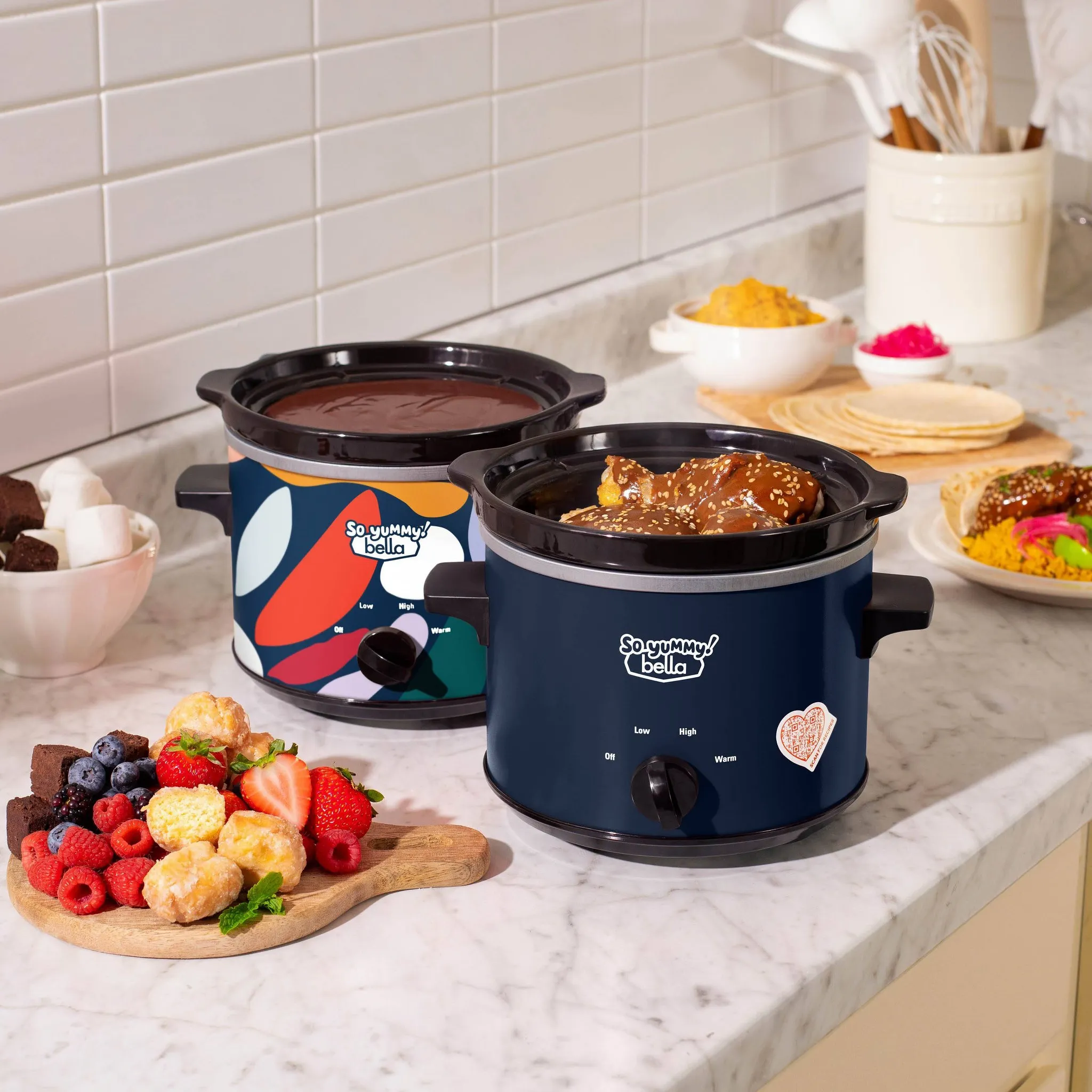 2.0qt Twin Set Slow Cooker - Navy and Abstract Pattern - Kaedas