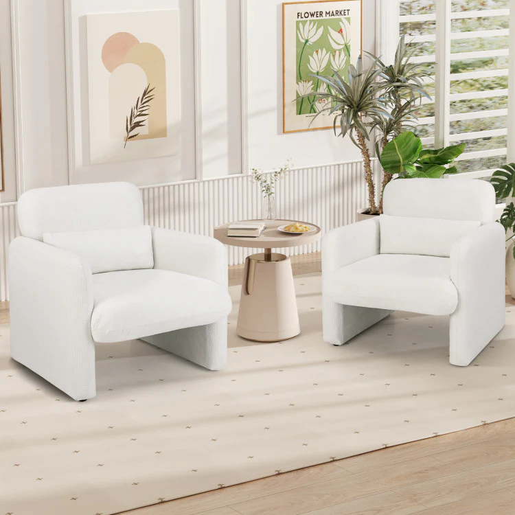Modern Upholstered Chenille Accent Chair With Removable Lumbar Pillow-White - Kaedas