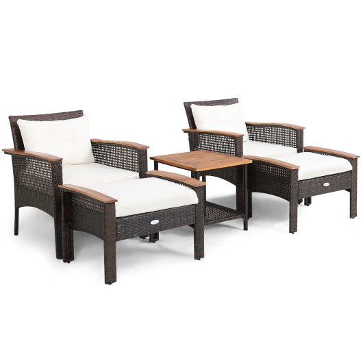 5 Pieces Patio Rattan Furniture Set With Acacia Wood Table - Kaedas