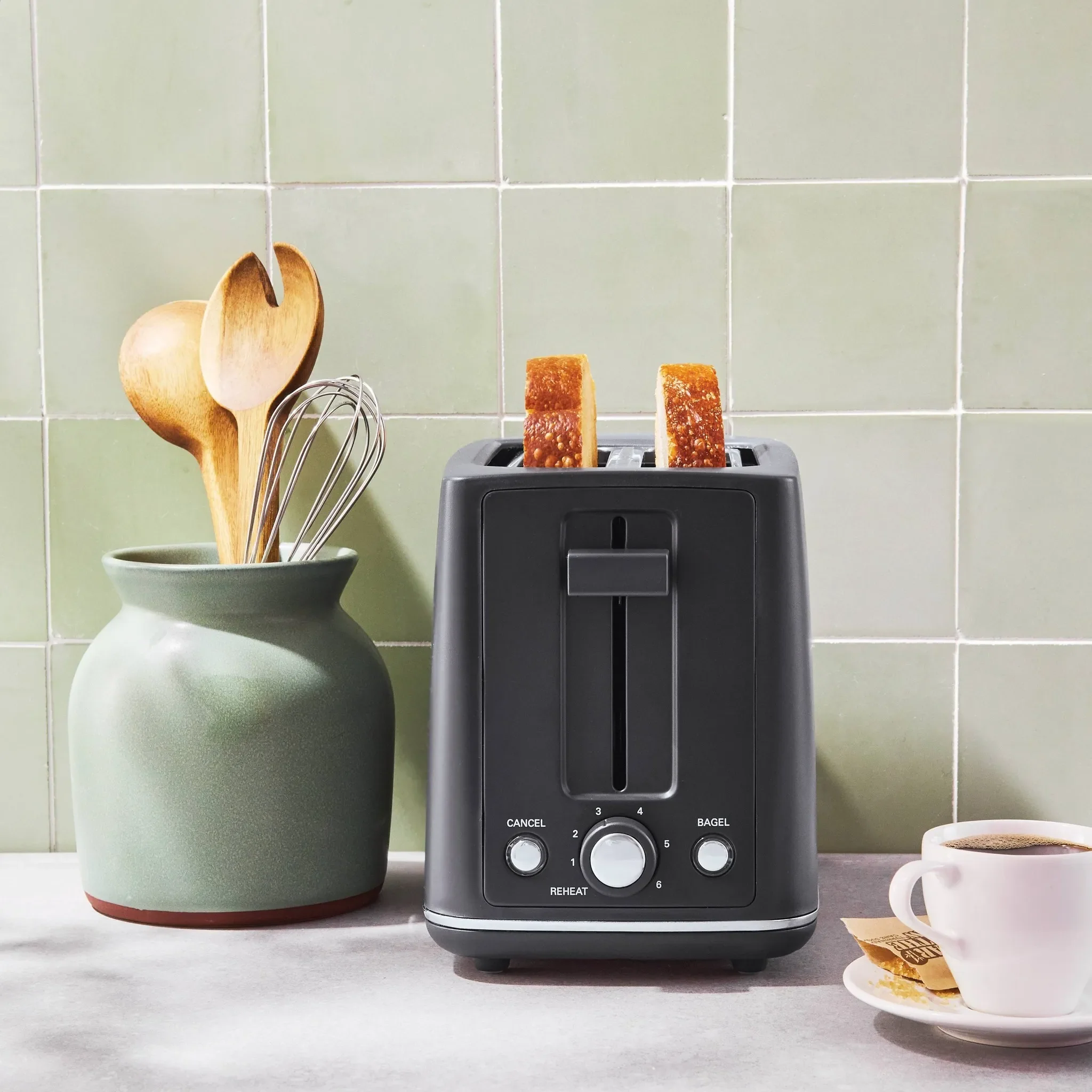 2 Slice Toaster with Thin Chrome Band - Gray - Kaedas