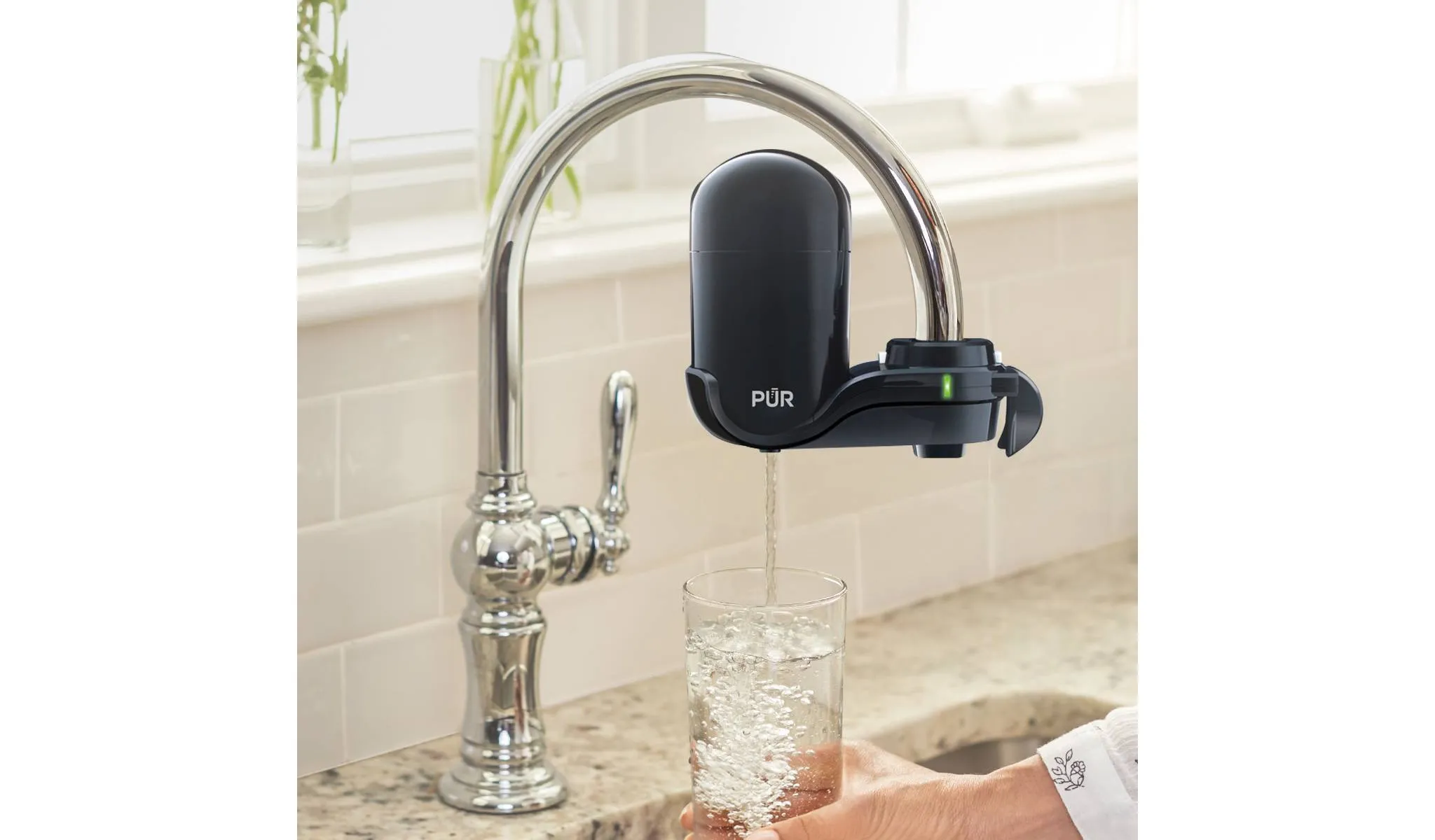 PUR Faucet Vertical Mount Water Filtration System Black: Best Faucet Water Purifier, Easy Installation, Filters Mercury & Lead - Kaedas