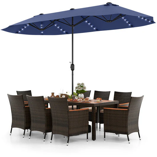 11 Pieces Patio Dining Set With 15 Feet Double-Sided Patio Umbrella and Base-Navy - Kaedas