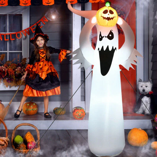6 Feet Halloween Inflatable Blow Up Ghost With Pumpkin and LED Lights - Kaedas