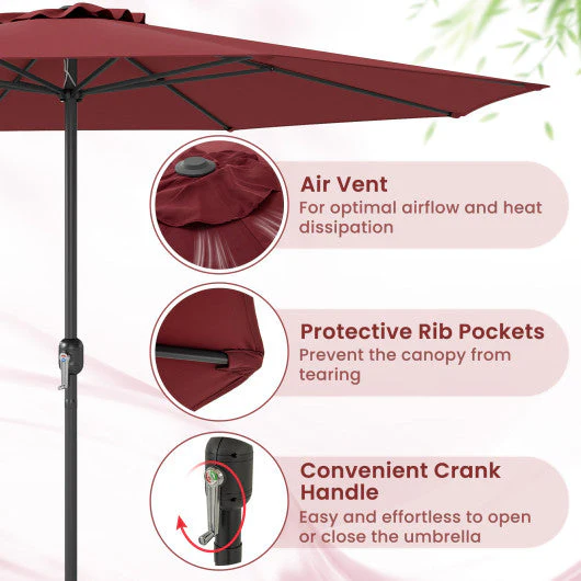 12 Feet Patio Umbrella With Crank Handle and 8 Sturdy Ribs-Red - Kaedas