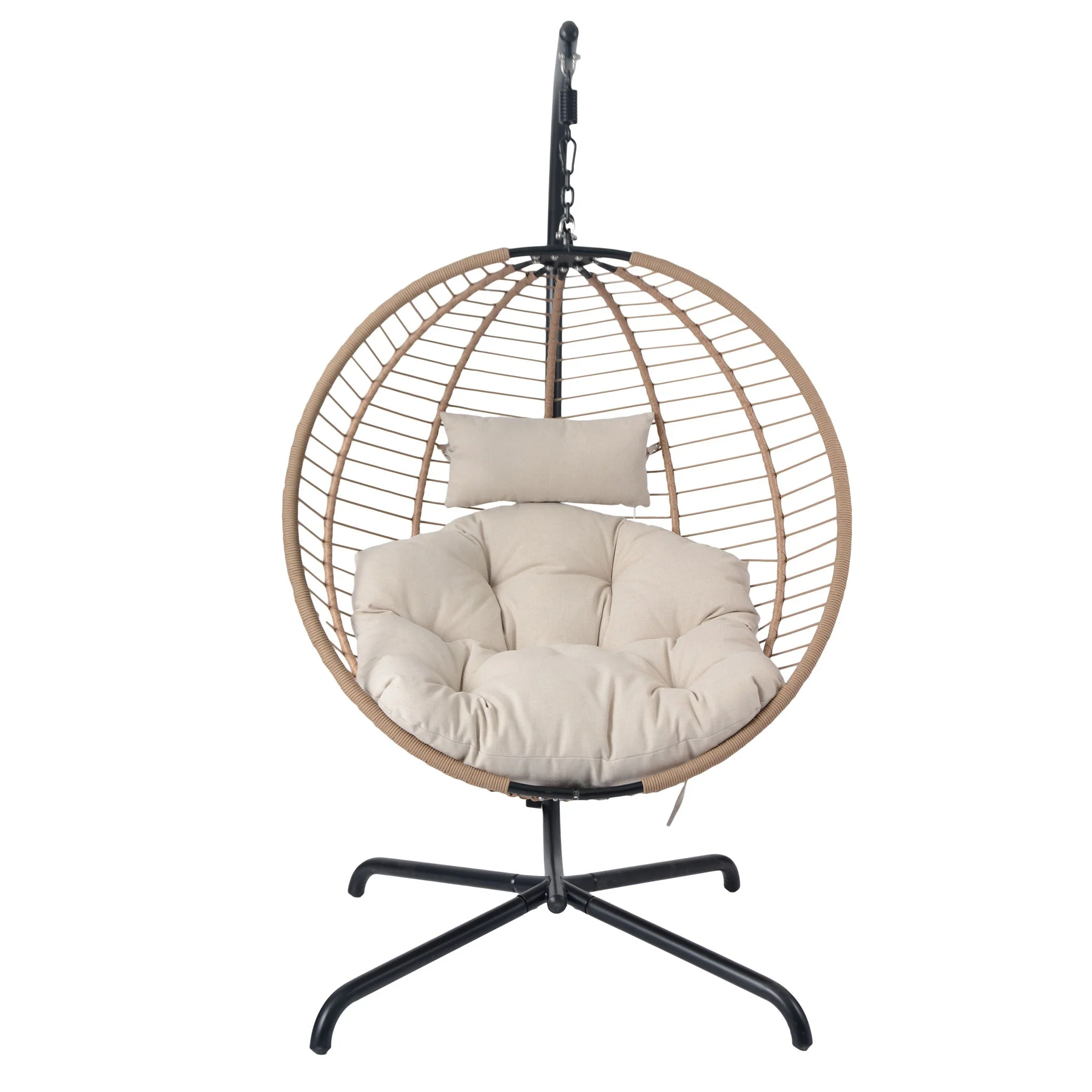 Sora - Outdoor Patio Wicker Hanging Chair With Stand - Beige / Brown - Kaedas