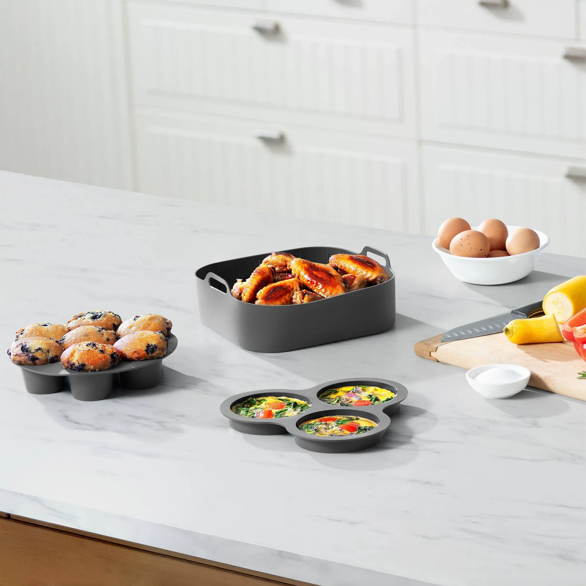 Reusable 3-Piece Silicone Air Fryer Accessory Set With Basket Liner - Kaedas