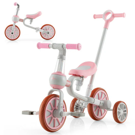 4-in-1 Kids Trike Bike With Adjustable Parent Push Handle and Seat Height-Pink - Kaedas