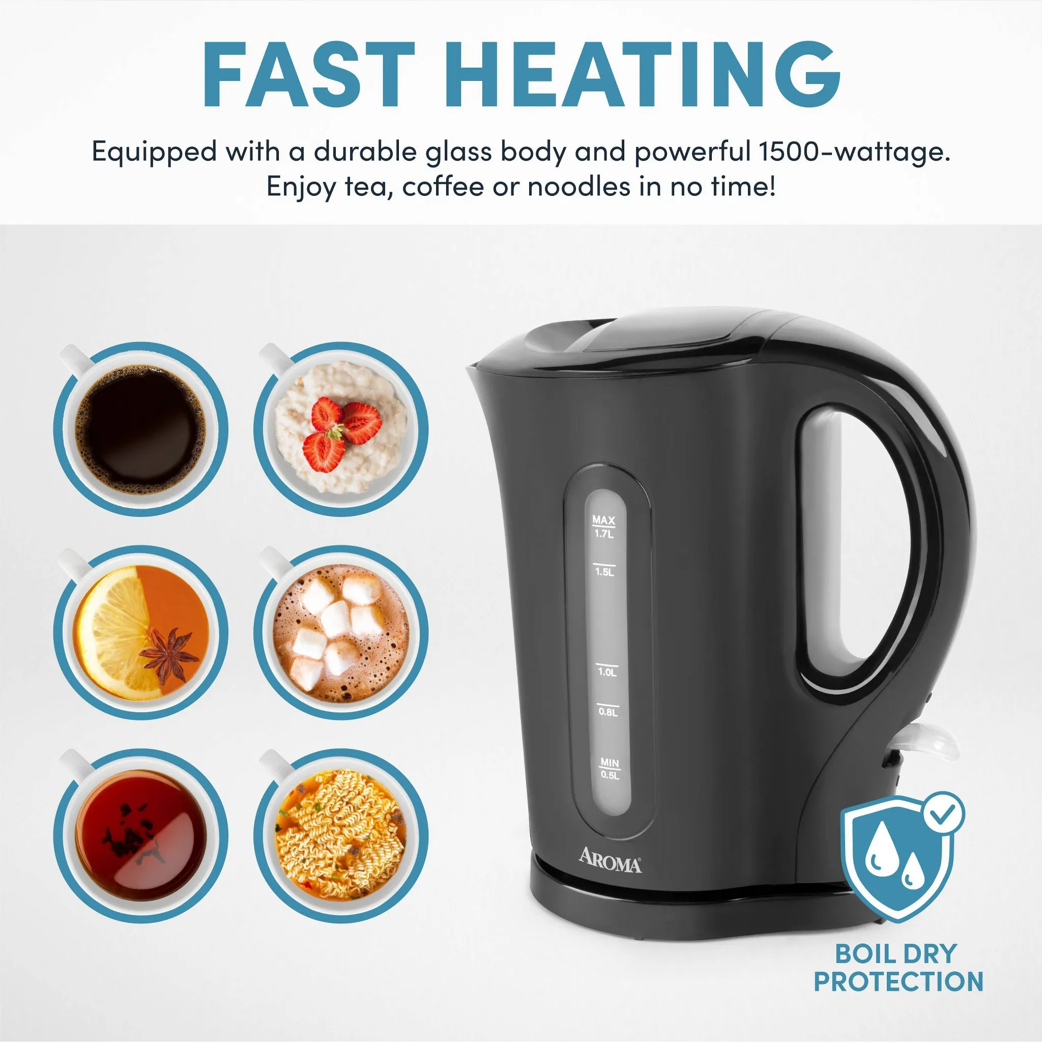 1.7L Electric Kettle - Black (See Description) - Kaedas