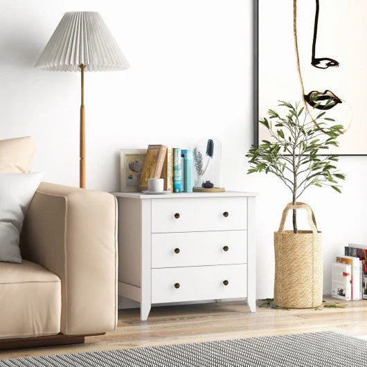 3 Drawer Dresser Chest of Drawers Bedside Table-White - Kaedas
