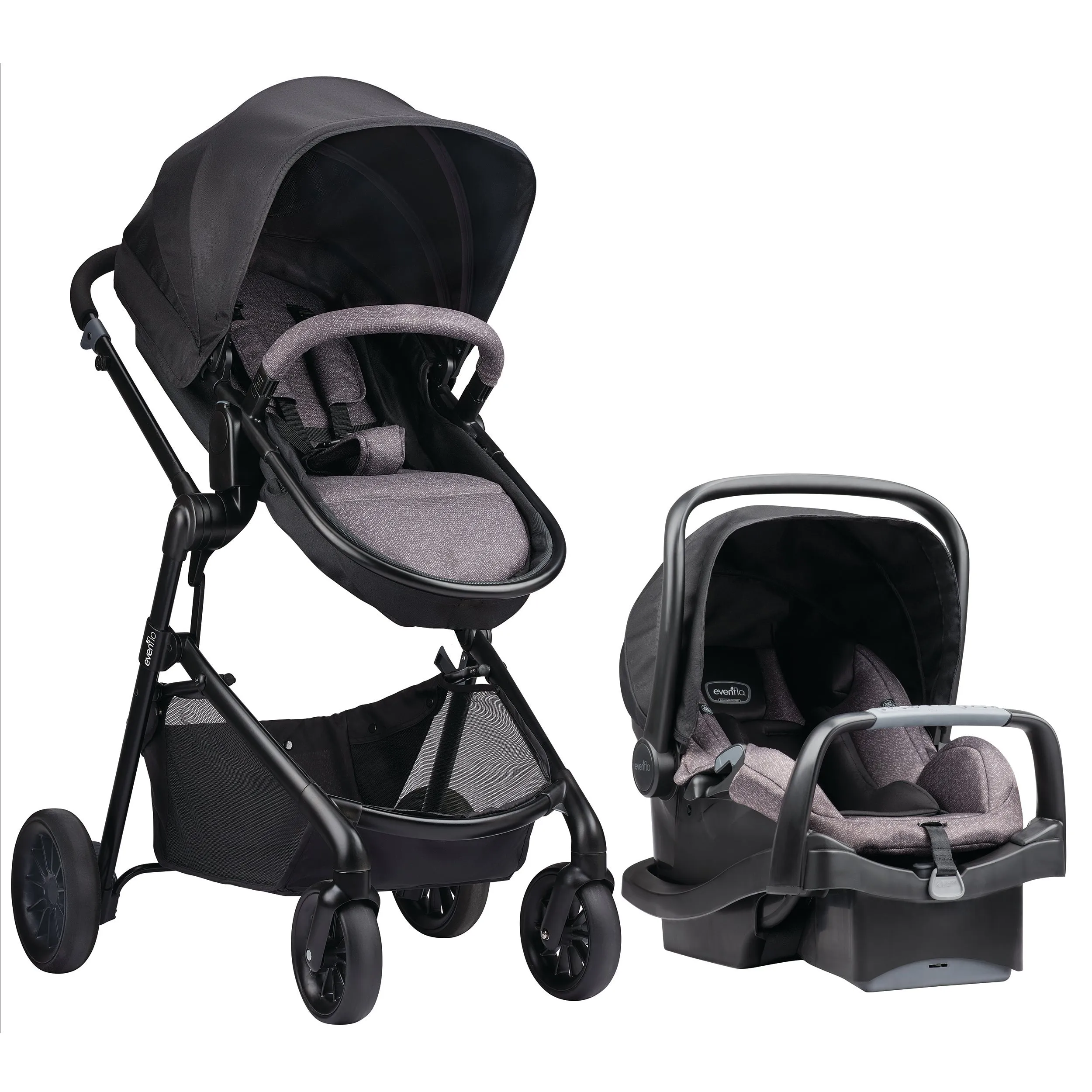 Evenflo Pivot Modular Travel System with LiteMax Infant Car Seat with Anti-Rebound Bar (Casual Gray) Casual Grey Stroller - Kaedas