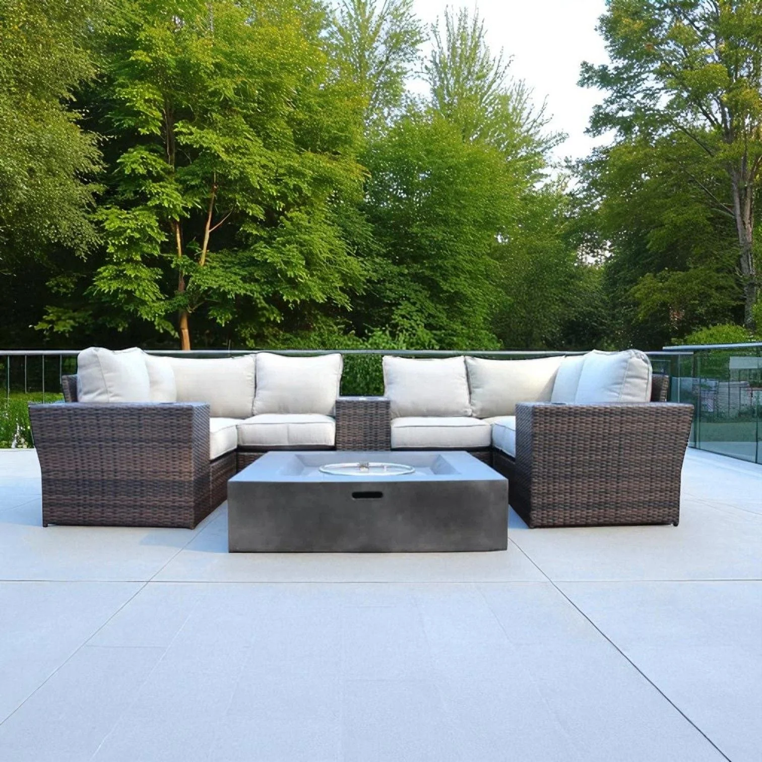 Patio Seating Set With Cushions and Fire Pit - Brown - Kaedas
