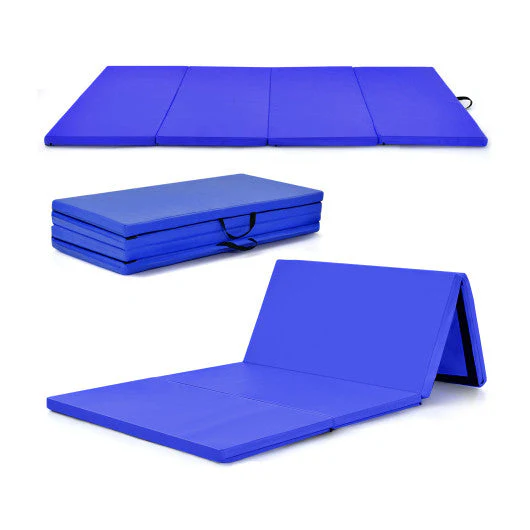 4-Panel Folding Gymnastics Mat With Carrying Handles for Home Gym-Navy - Kaedas