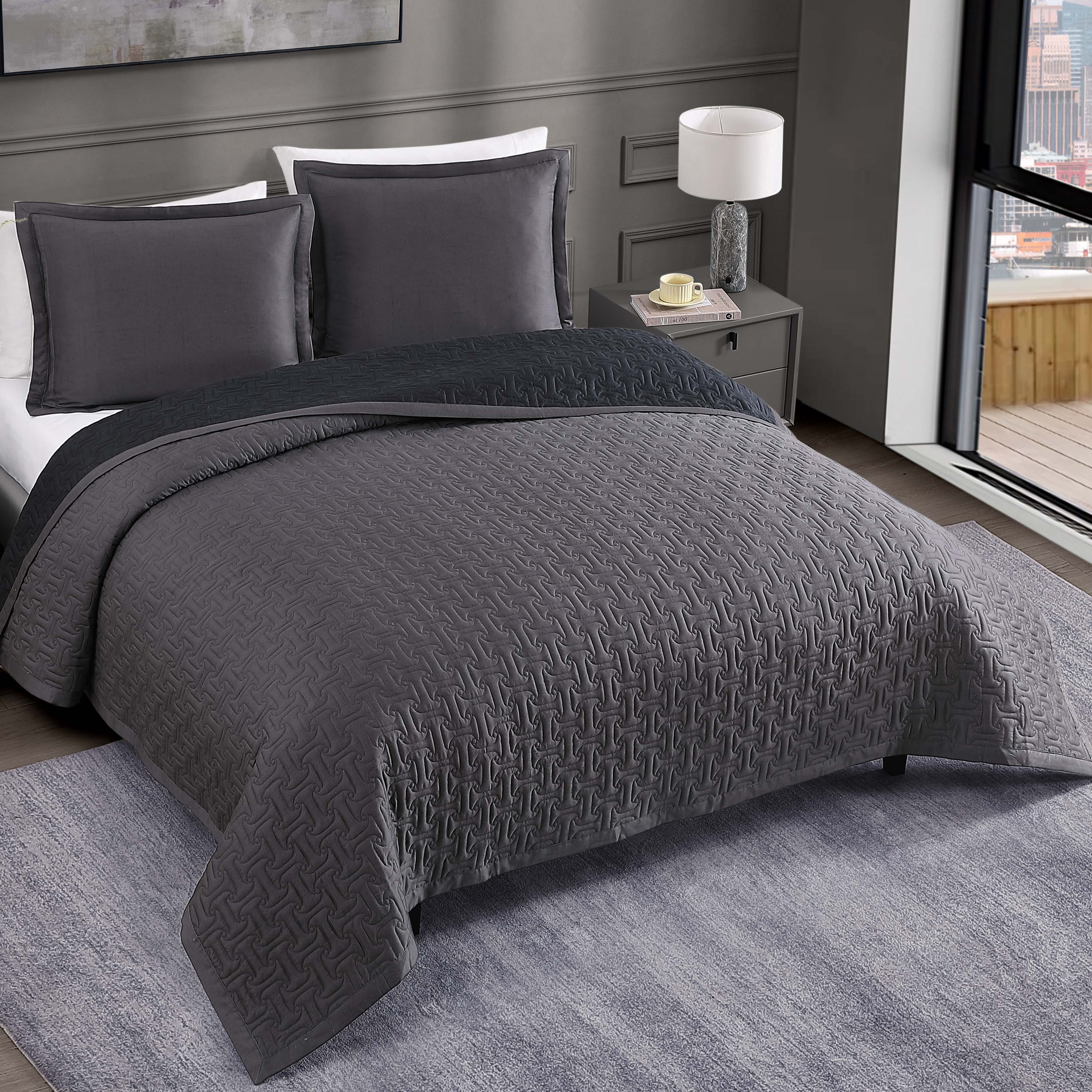 Bebejan 3 Piece Textured Quilted Coverlet Set - Kaedas