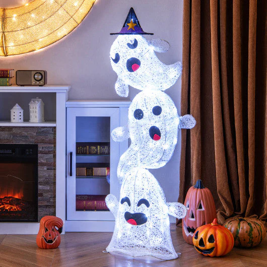 4 FT Lighted Standing Halloween Decoration Stacked Ghosts With 120 LED Lights - Kaedas